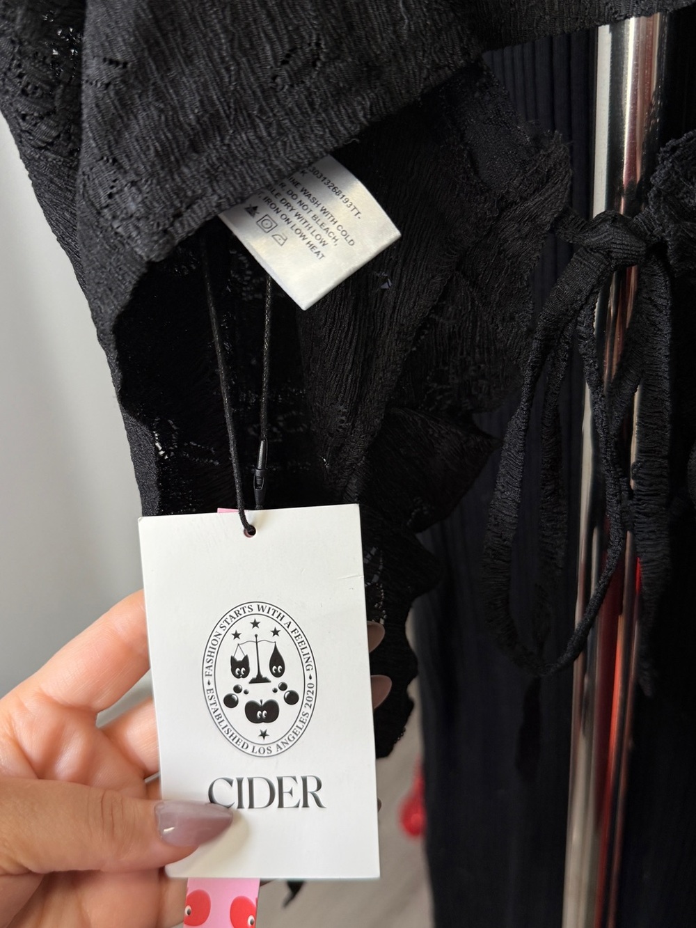 Cider Black Lace Tie-Detail Cami Top - Picture 3 of 5